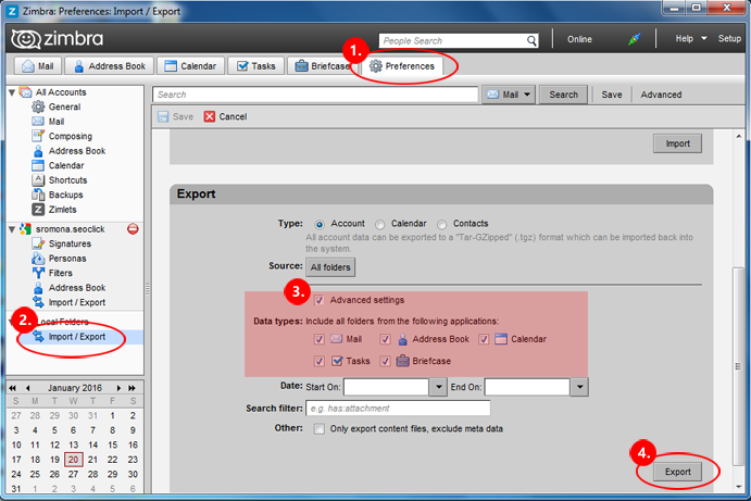 extract Zimbra data in TGZ format